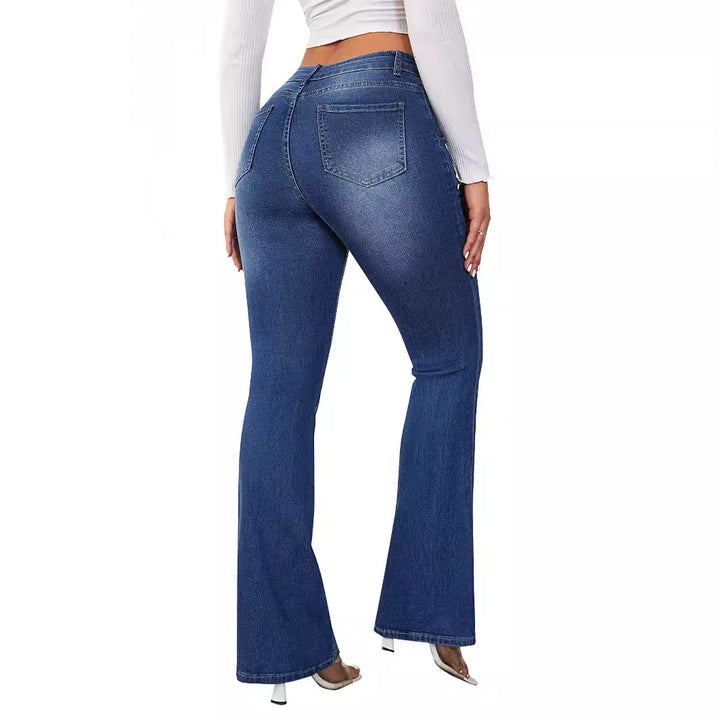 Damen nan Highwaist Schlagjeans mit figurschmeichelnder Passform und weitem Bootcut Drune