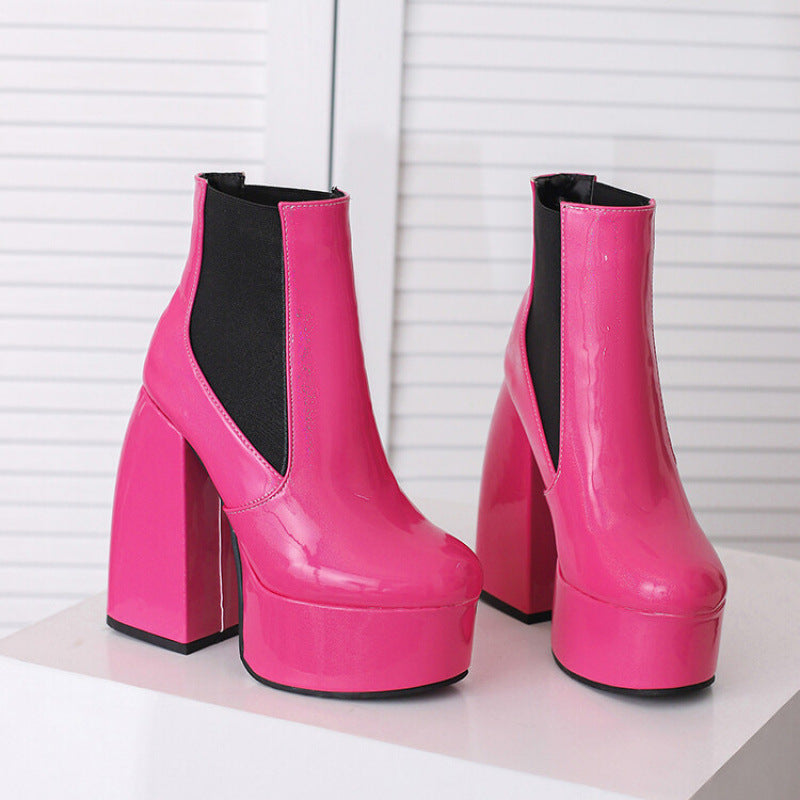 Damen Chunky Plattform Ankle Boots mit transparentem Blockabsatz Drune