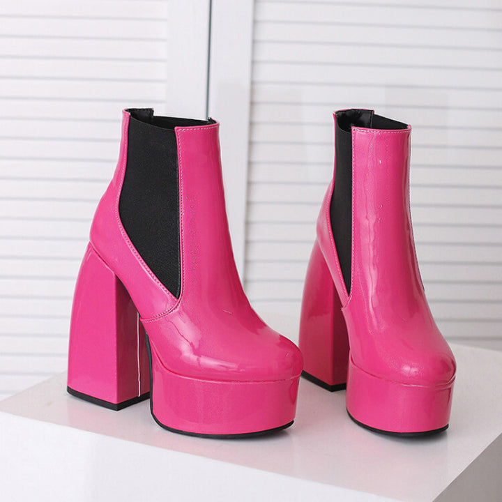 Damen Chunky Plattform Ankle Boots mit transparentem Blockabsatz Drune