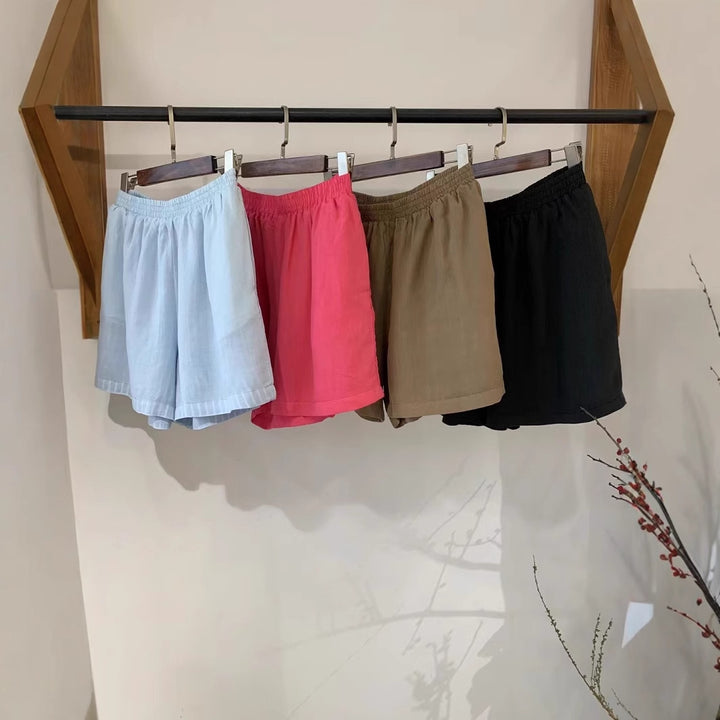 Damen Leichte Hoch-taillierte Leinen Shorts Drune
