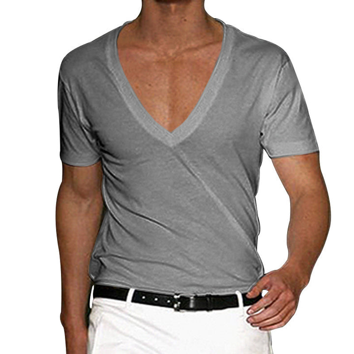 Herren nan tief ausgeschnittenes V-Ausschnitt Kurzarmshirt aus Baumwollstretch mit tailliertem Schnitt Drune