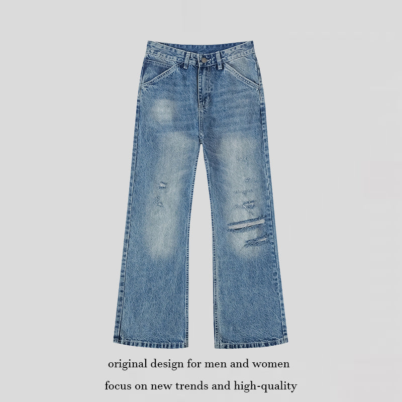 Damen Weite Distressed Denim-Jeans im Palazzo-Schnitt Drune