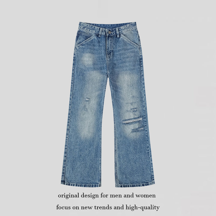 Damen Weite Distressed Denim-Jeans im Palazzo-Schnitt Drune