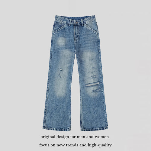 Damen Weite Distressed Denim-Jeans im Palazzo-Schnitt Drune