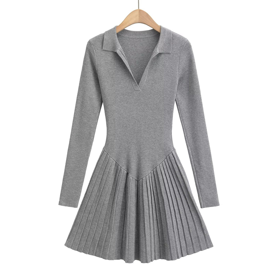Damen langärmliges Plisseekleid Drune