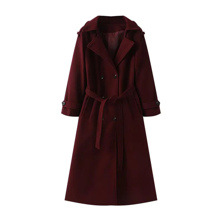 Damen nan langer Wollmix-Trenchcoat mit Schalkragen Taillengürtel und doppelreihiger Knopfleiste Drune