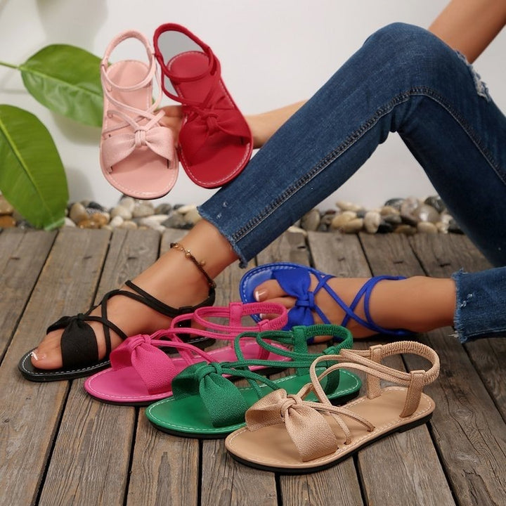 Damen Zarte Römersandalen mit Schleifen-Detail und verstellbaren Schnürriemen Drune