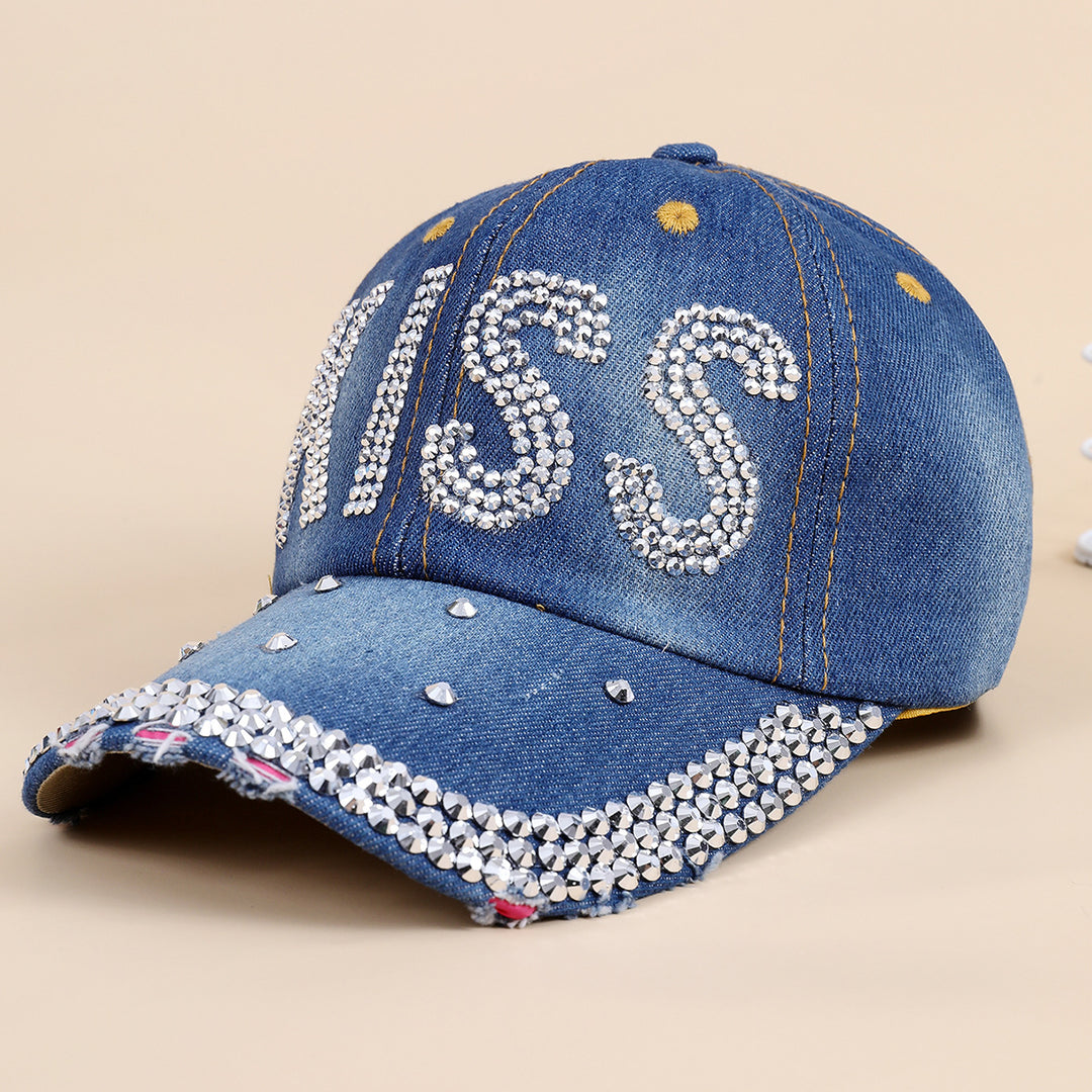 Damen funkelnde Baseballkappe aus hochwertigem Denim mit Strassverzierungen Drune