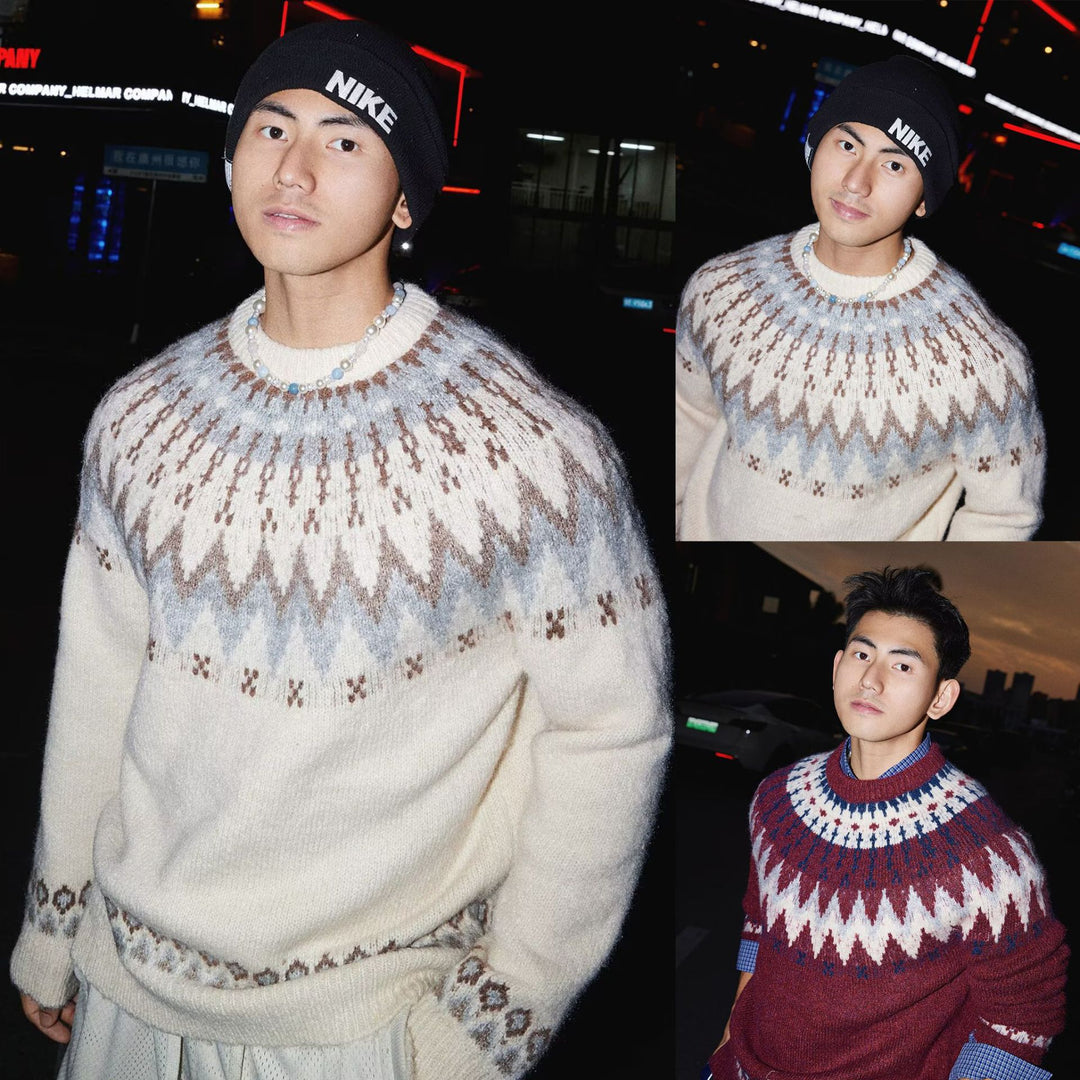 Herren Lässiger Strickpullover mit traditionellem Muster Drune
