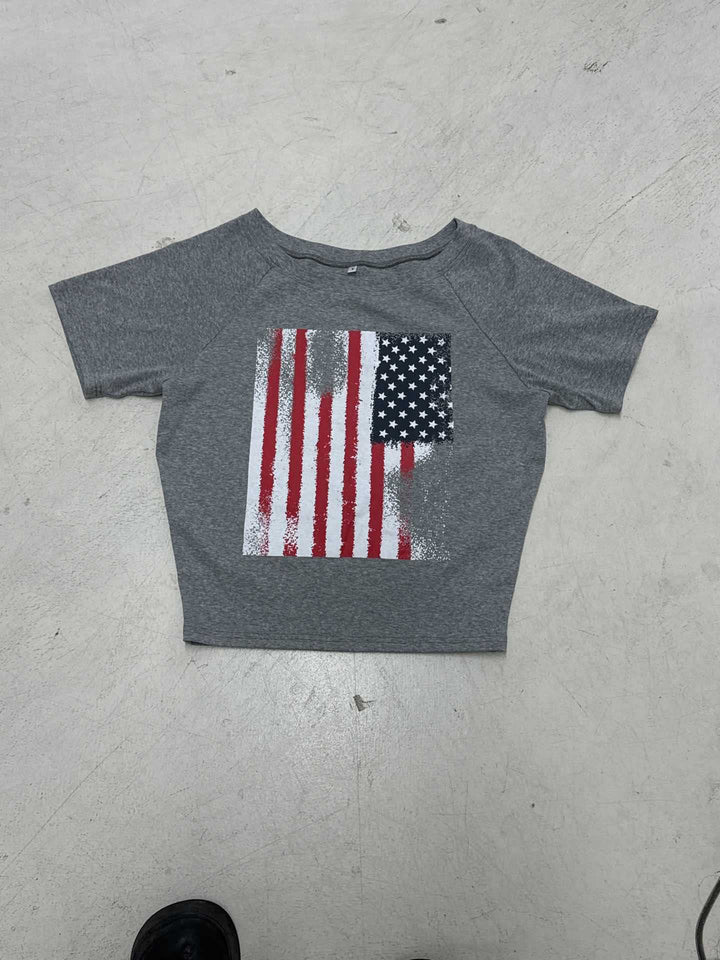 Damen lässiges T-Shirt mit amerikanischem Flaggen-Design und weichem Baumwollmaterial Drune