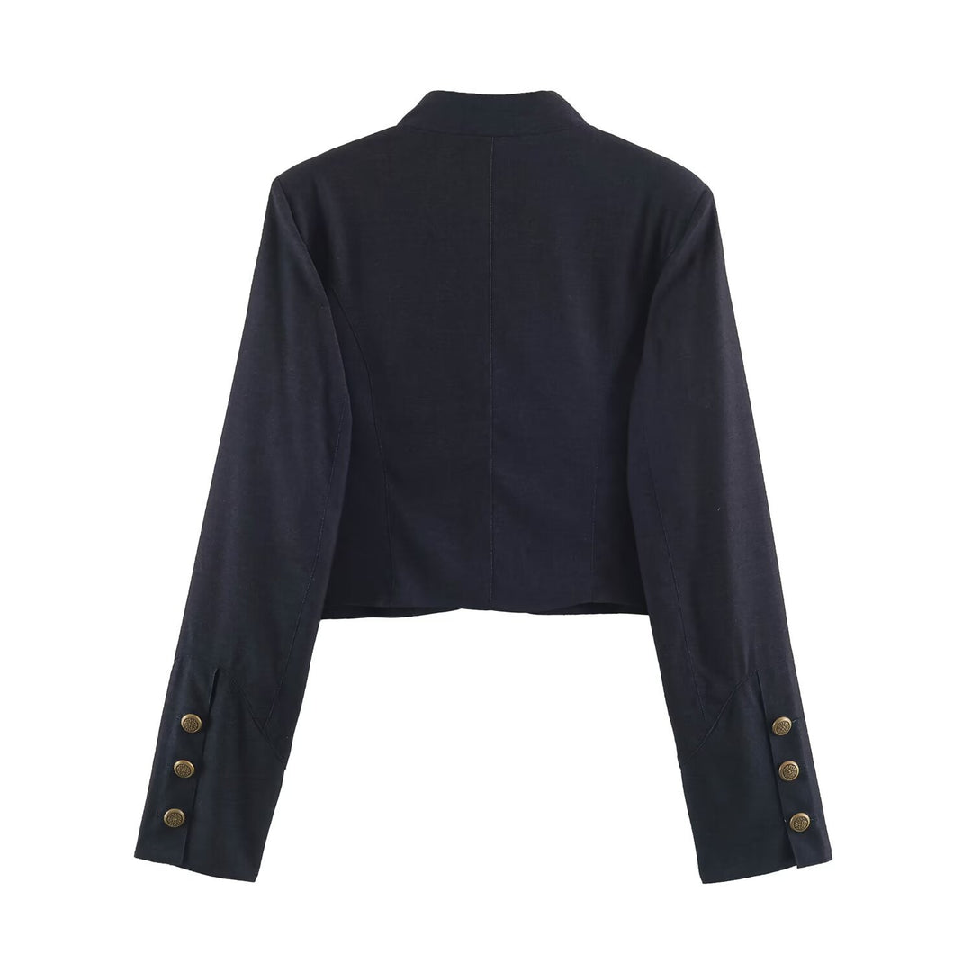 Damen Kurzer Bolero‑Blazer mit Spitzenfront und dekorativen Zierknöpfen Drune