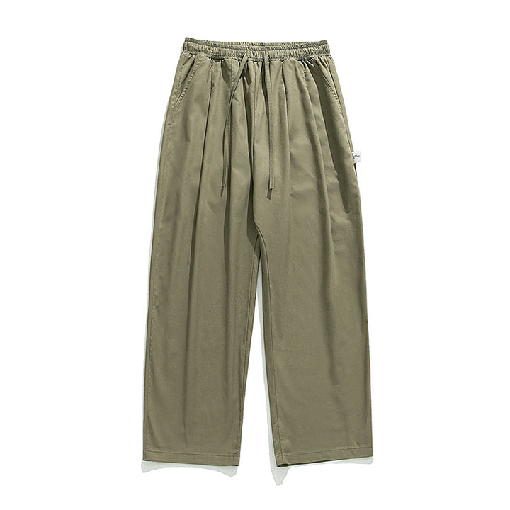 Unisex Weite Freizeithose mit Bundfalten, elastischem Kordelbund und geradem Bein Drune