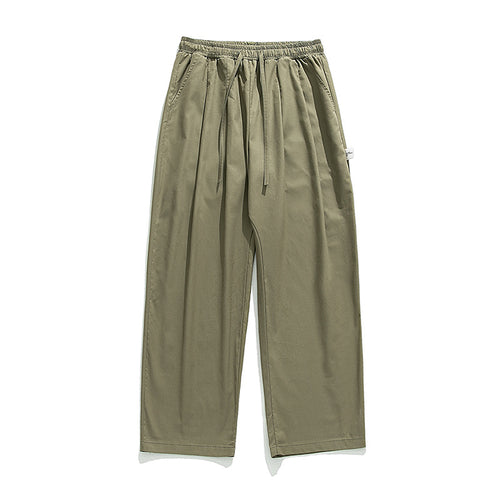 Unisex Weite Freizeithose mit Bundfalten, elastischem Kordelbund und geradem Bein Drune
