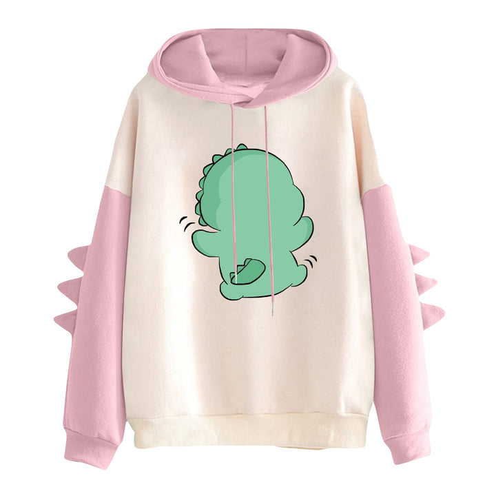 Damen nan Kapuzenpullover mit niedlichem Dinosaurierprint und dreidimensionalen Stacheln Drune