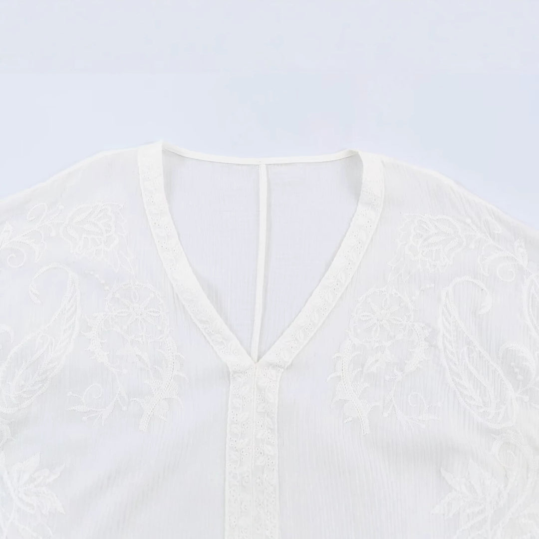 Damen Bestickter Kaftan‑Kimono mit V‑Ausschnitt und fließender Poncho‑Silhouette Drune