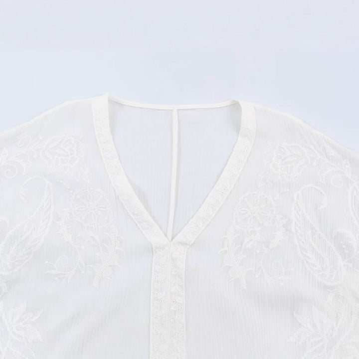 Damen Bestickter Kaftan‑Kimono mit V‑Ausschnitt und fließender Poncho‑Silhouette Drune