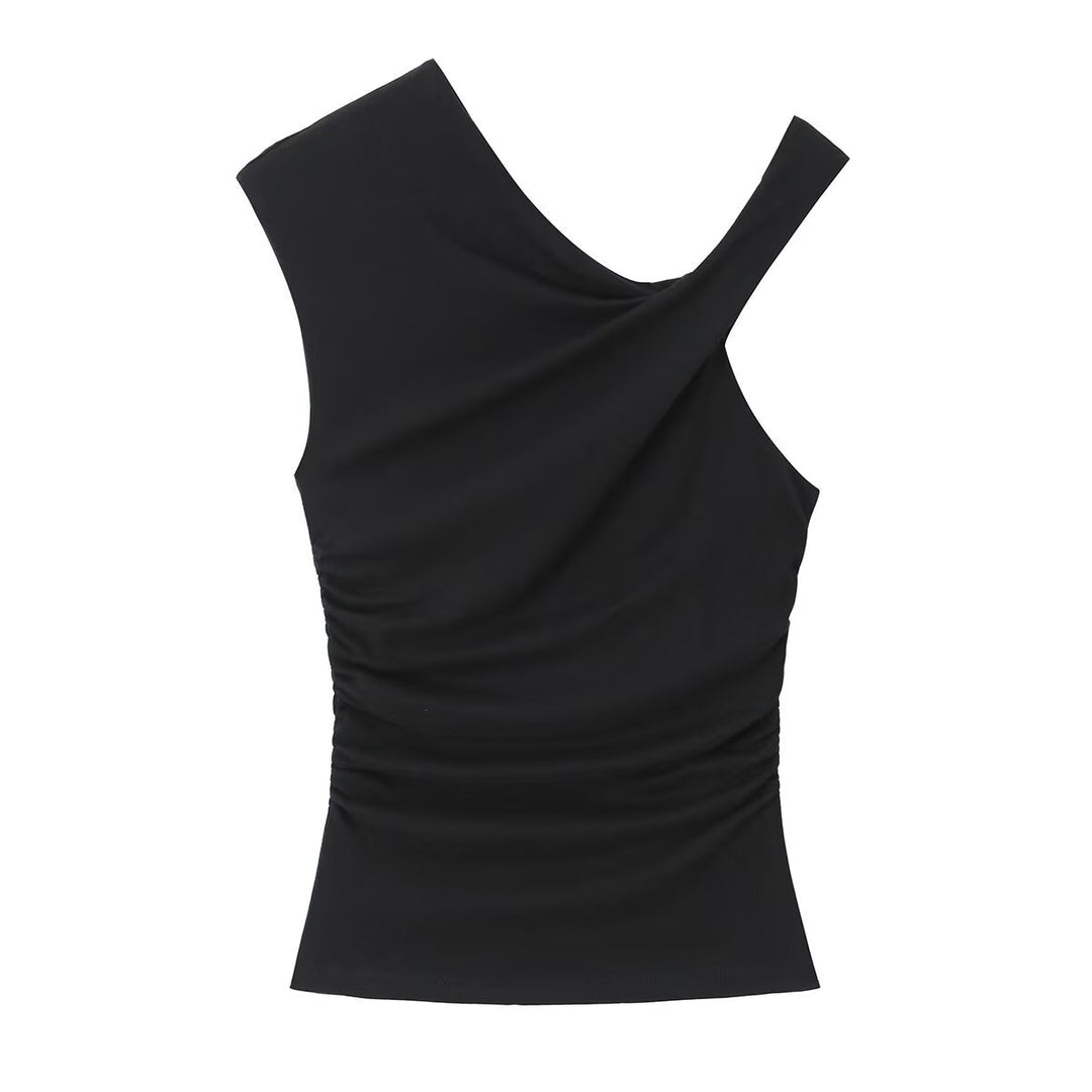 Damen ärmelloses Top mit asymmetrischem Schnitt und elegantem Faltenwurf Drune