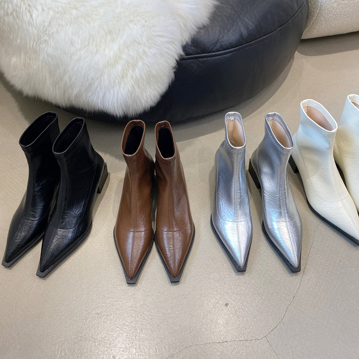 Damen Ankle Boots mit spitzer Zehenpartie und elegantem Blockabsatz Drune