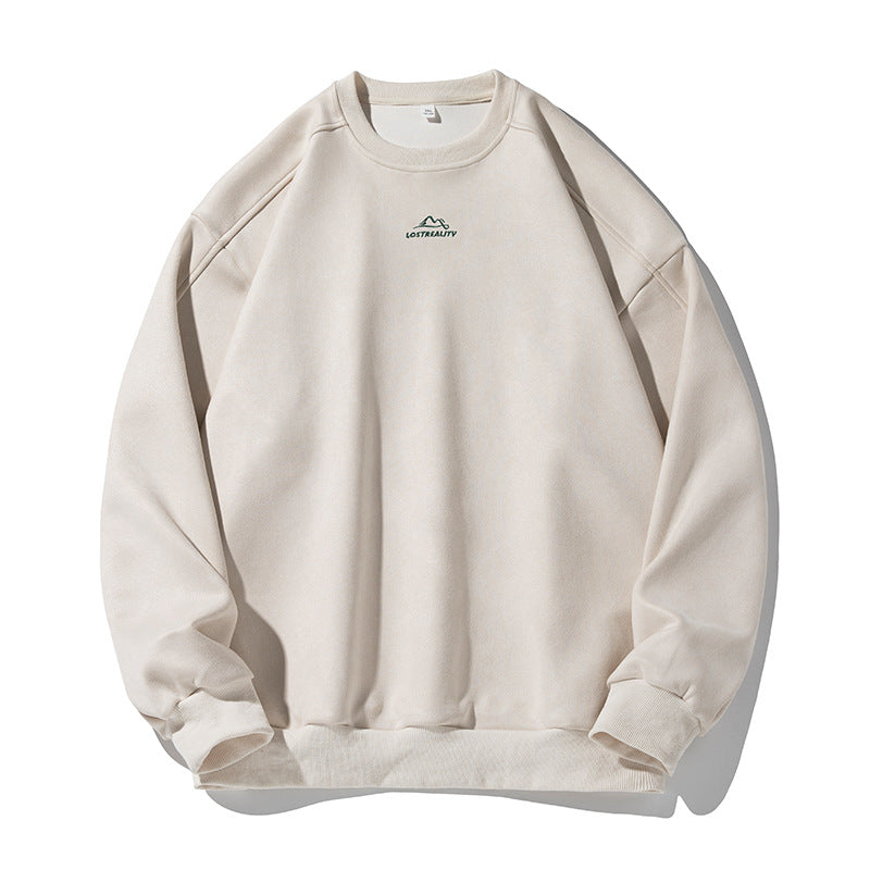 Unisex Oversize Rundhals-Sweatshirt mit minimalistischer Berg-Stickerei Drune