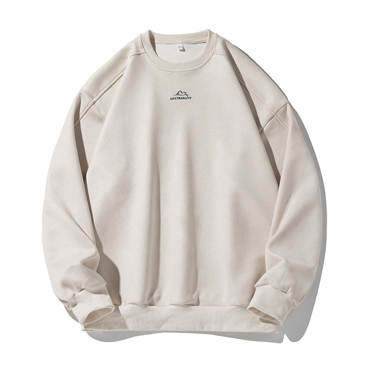 Unisex Oversize Rundhals-Sweatshirt mit minimalistischer Berg-Stickerei Drune
