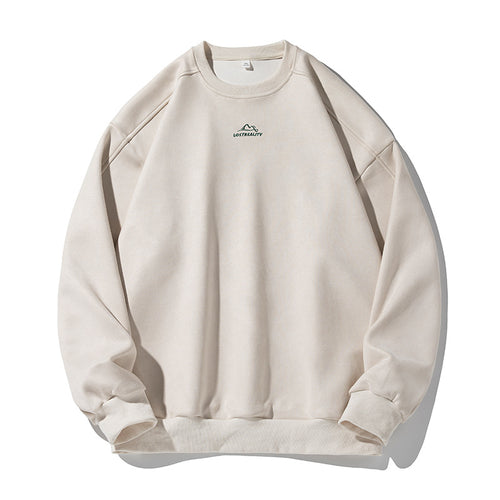Unisex Oversize Rundhals-Sweatshirt mit minimalistischer Berg-Stickerei Drune