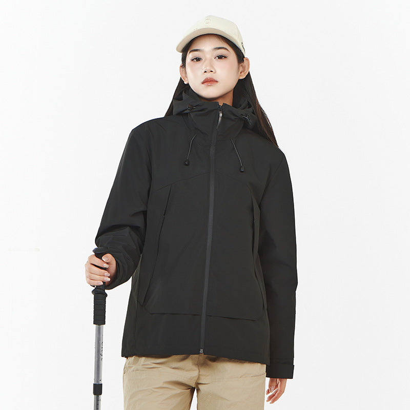 Damen Leichte wind- und wasserabweisende Softshell-Trekkingjacke mit verstellbarer Kapuze Drune