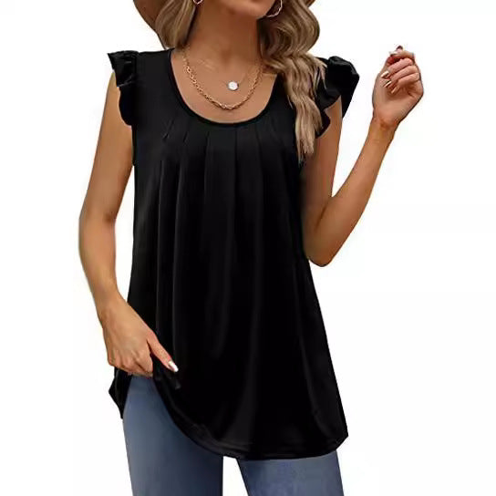 Damen luftiges Blusenshirt mit elegantem Rüschendesign Drune