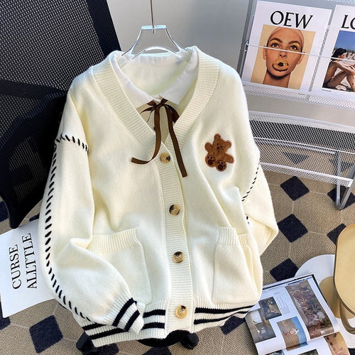 Damen Strickjacke mit einzigartiger Bärenapplikation und modernen Details Drune