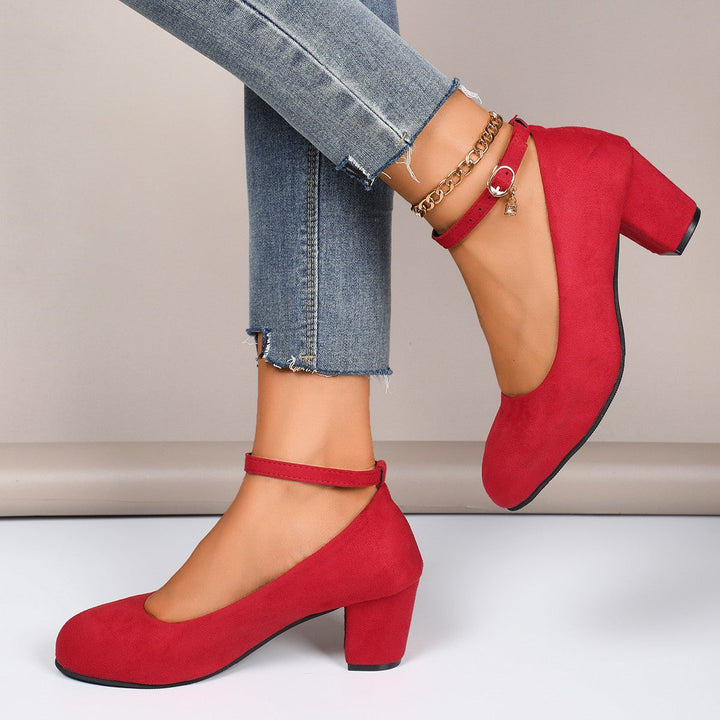 Damen nan elegante Riemchenpumps mit verstellbarem Knöchelriemen und breitem Blockabsatz Drune