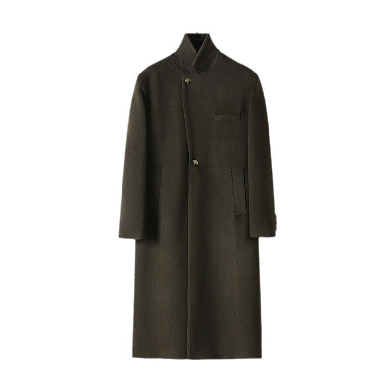Herren Eleganter langer Einreiher-Wollmantel mit schmalem Revers und taillierter Silhouette Drune