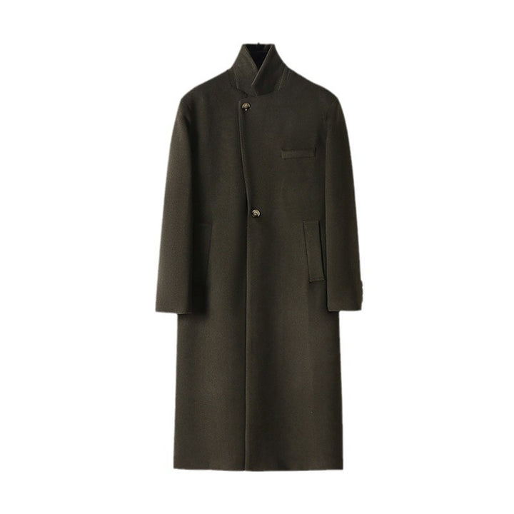Herren Eleganter langer Einreiher-Wollmantel mit schmalem Revers und taillierter Silhouette Drune