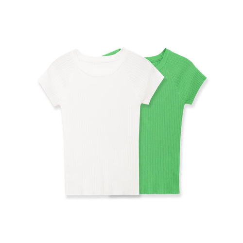Damen figurbetontes Ripp-T-Shirt mit kurzen Ärmeln Drune
