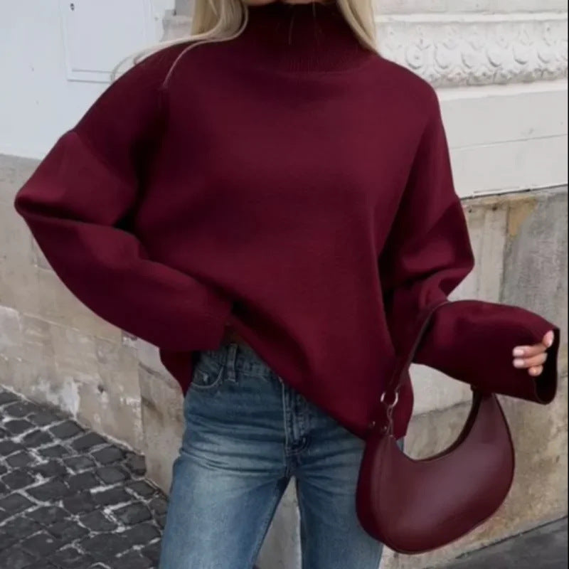 Damen Oversized Pullover mit hohem Kragen Drune