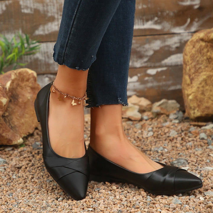 Damen elegante Ballerinas mit raffiniertem Lederoberteil Drune