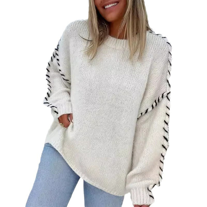Damen Grobstrickpullover mit kontrastierenden Abschlüssen und lässigem Schnitt Drune
