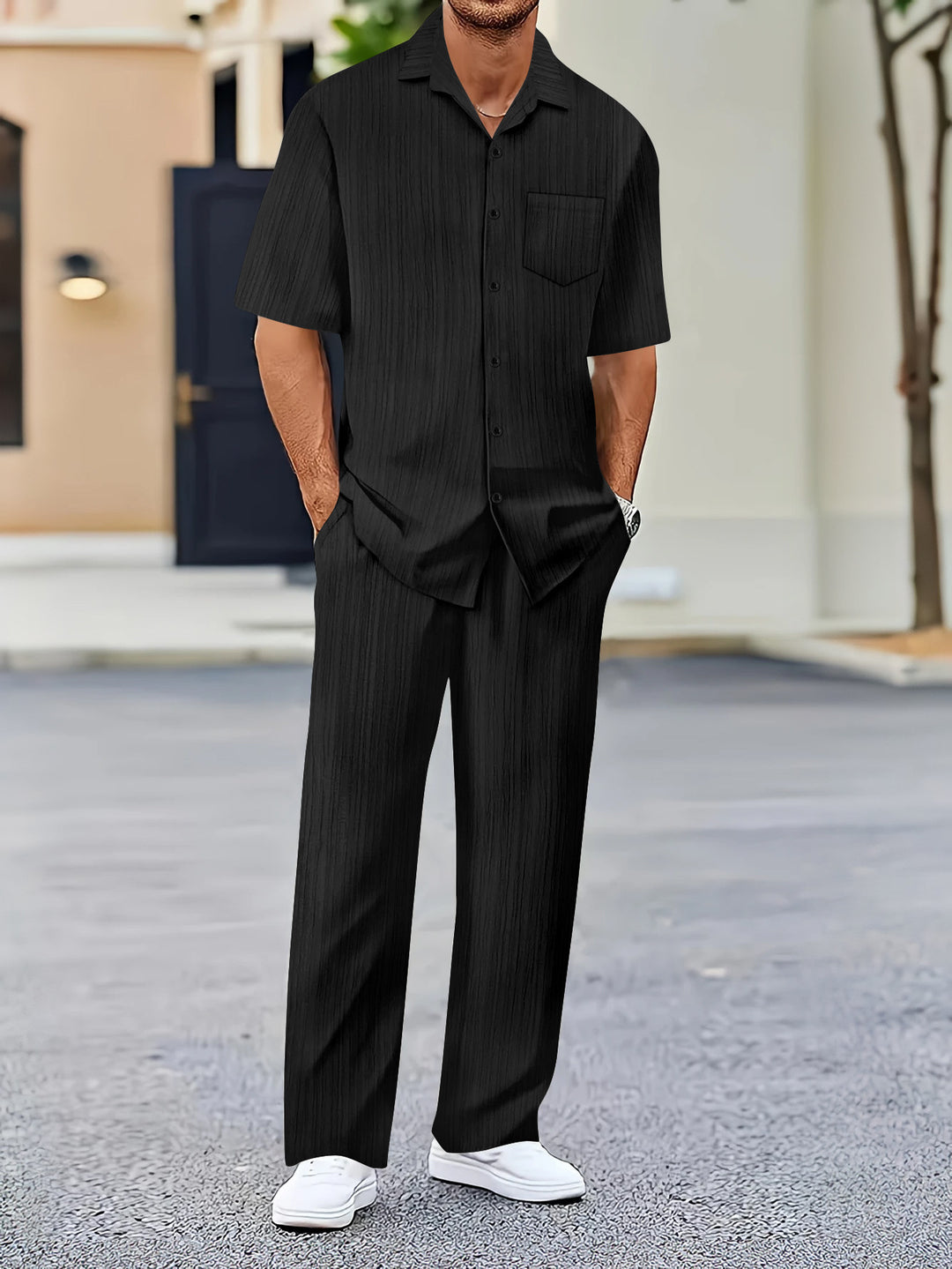 Herren Freizeitanzug mit eleganter Textur und praktischen Taschen Drune