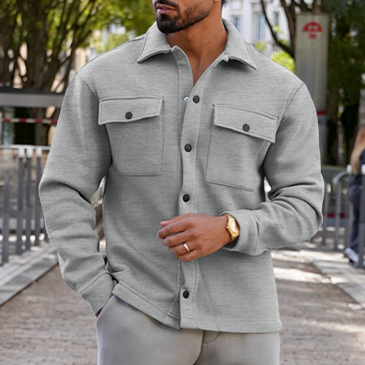 Herren nan schwere Baumwoll-Übergangsjacke im Shacket-Stil mit Druckknöpfen und Pattentaschen Drune