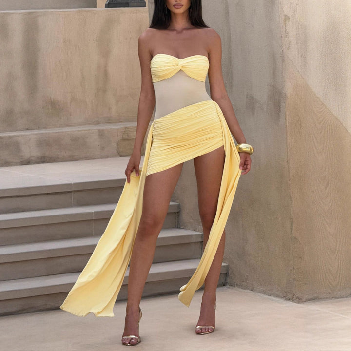Damen Bodycon Minikleid mit innovativem Wickeldesign und herausnehmbaren Trägern Drune