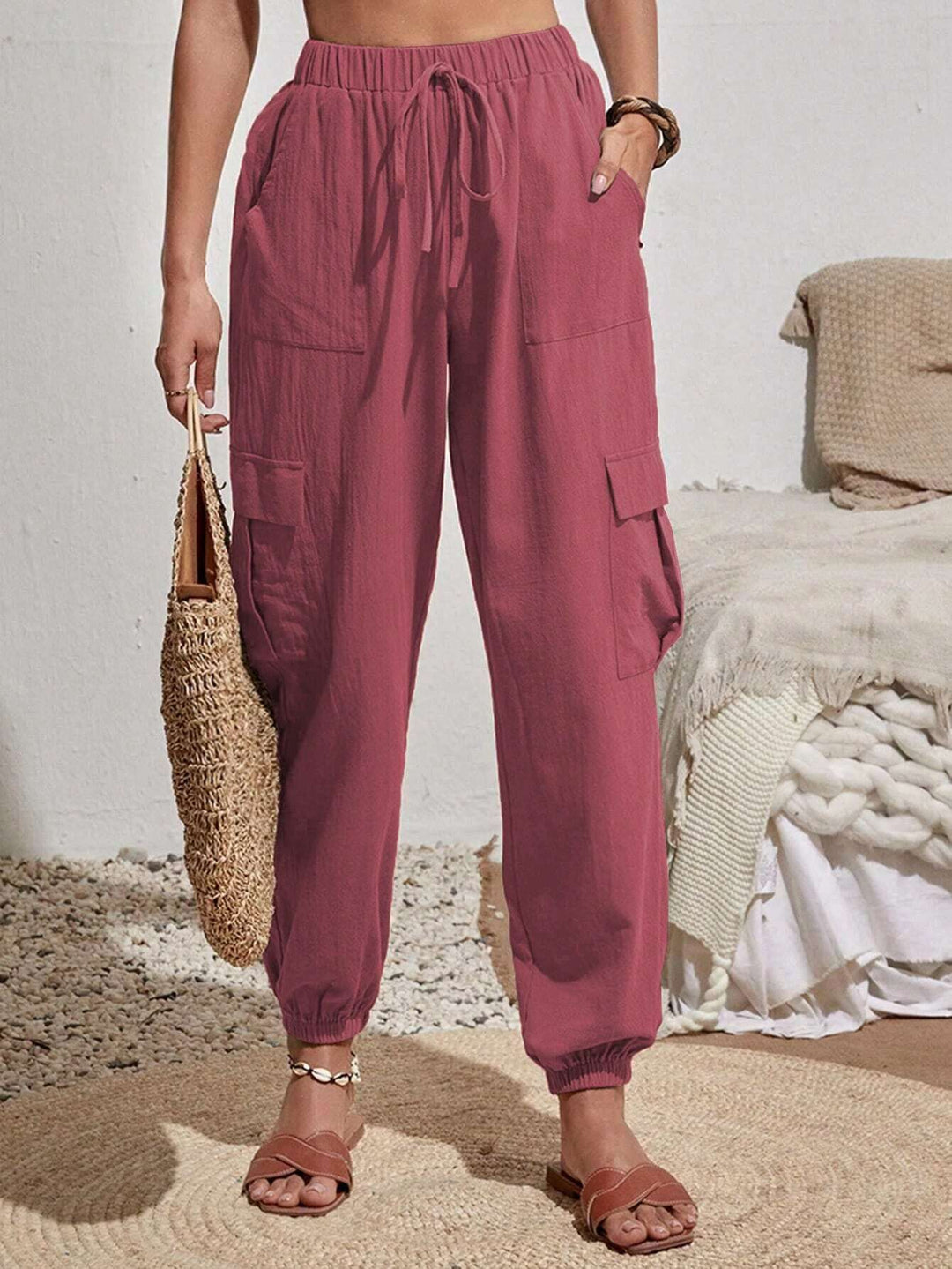 Damen lässige Cargo-Hose mit elastischem Bund und praktischen Taschen Drune