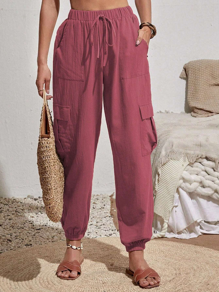 Damen lässige Cargo-Hose mit elastischem Bund und praktischen Taschen Drune
