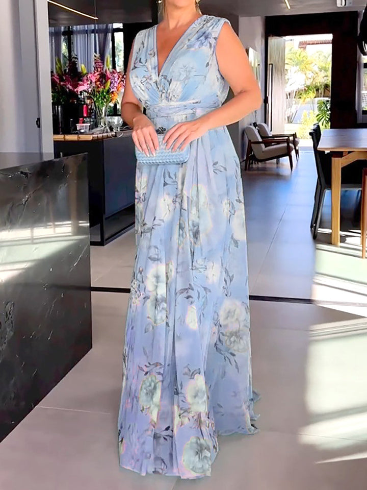 Damen Maxikleid mit fließendem Chiffon und romantischer Blumenstickerei Drune