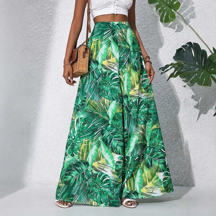 Damen Maxi-Rock mit tropischem Blattmuster Drune