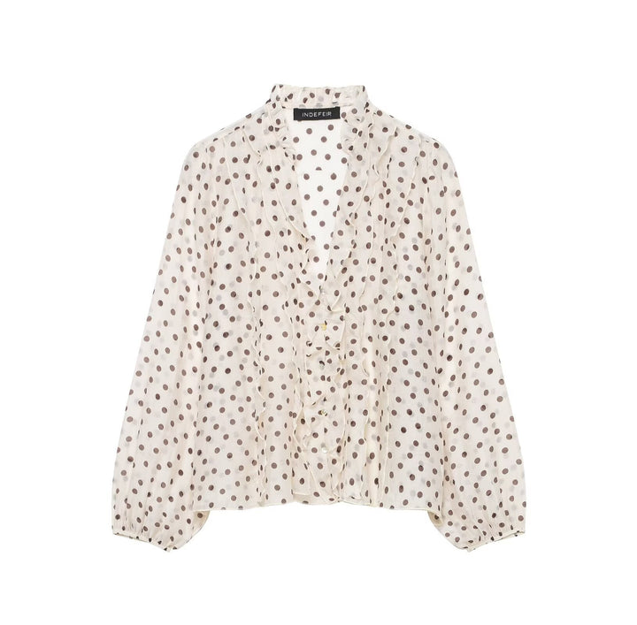 Damen Leichte Chiffon-Bluse mit Volantknopfleiste und Ballonärmeln Drune