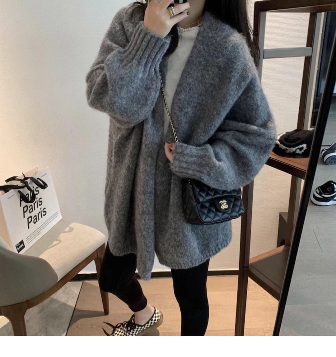Damen Oversized Kuschelpullover mit tiefem V-Ausschnitt und langen Ärmeln Drune