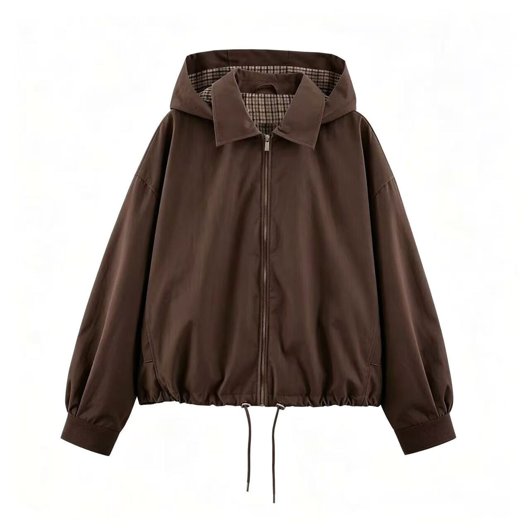 Damen Leichte Kapuzenjacke im Cropped-Oversize-Schnitt mit Tunnelzugsaum und verdecktem Reißverschluss Drune