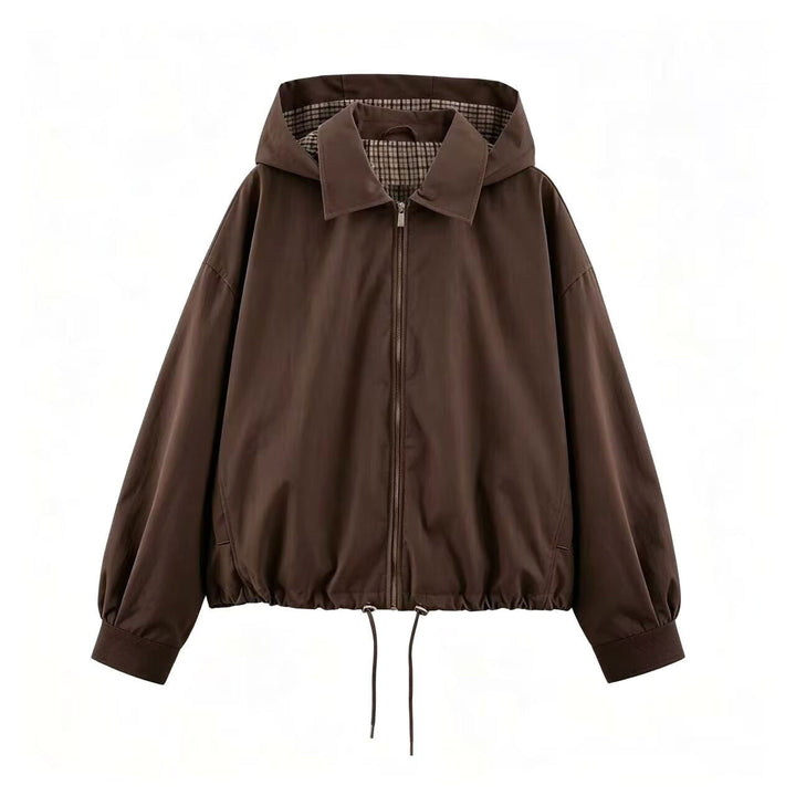 Damen Leichte Kapuzenjacke im Cropped-Oversize-Schnitt mit Tunnelzugsaum und verdecktem Reißverschluss Drune