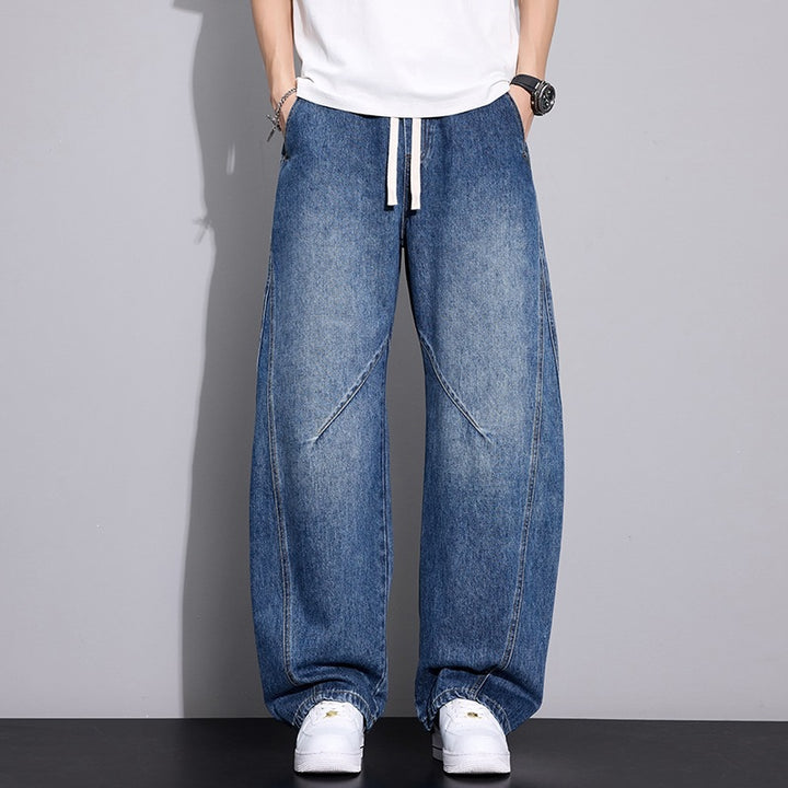 Herren Weite Baggy-Jeanshose mit Tunnelzugbund, markanten Teilungsnähten & elastischem Saum Drune