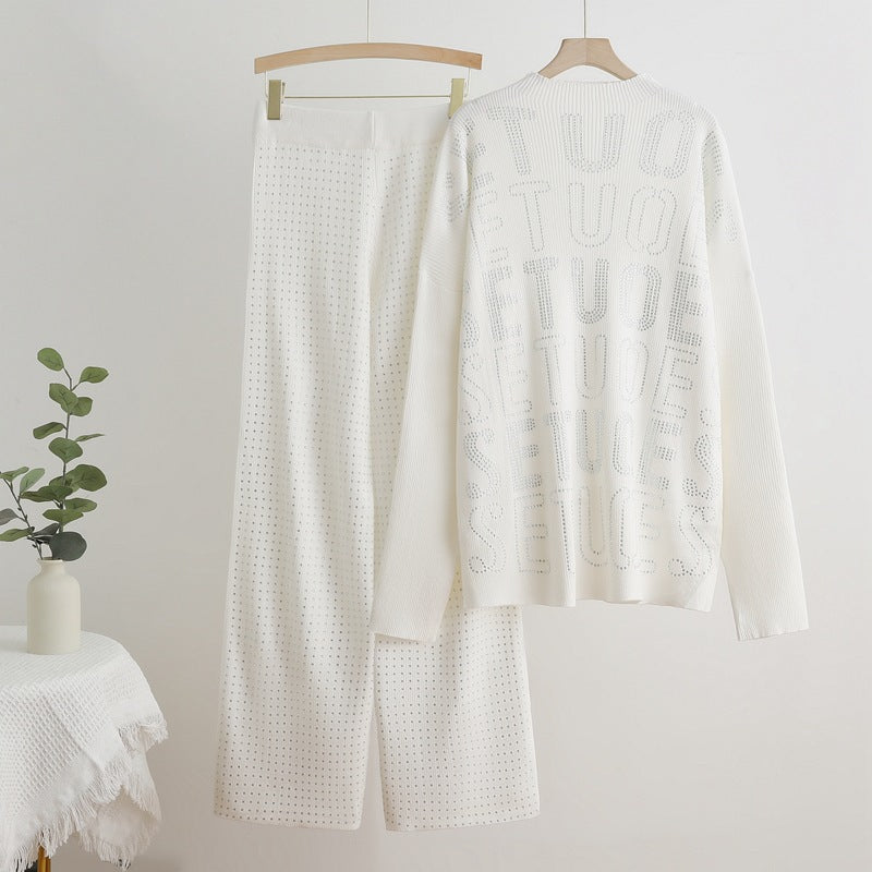 Damen modisches Strick-Loungewear-Set mit glitzernden Details Drune