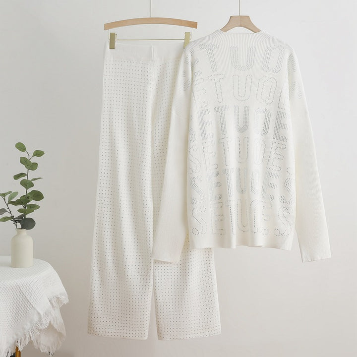 Damen modisches Strick-Loungewear-Set mit glitzernden Details Drune