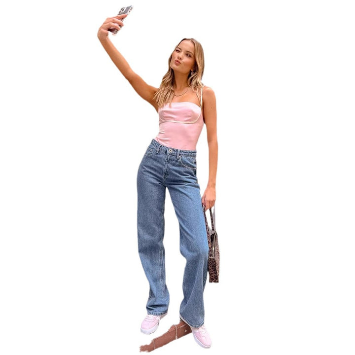 Damen Hohe Taille Jeans mit weitem Bein und klassischem Schnitt Drune